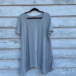 SJS Textured, Crew Neck Knit Top w/ Asymmetric Hem Lagenlook Bohemian plus size